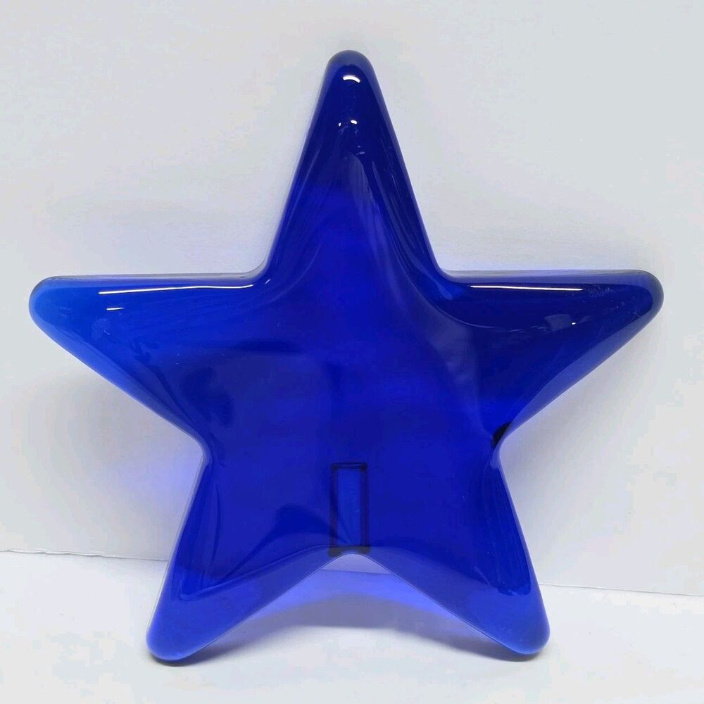 Vintage Star Paperweight Cobalt Blue Recycled Glass MCM Celestial Decor